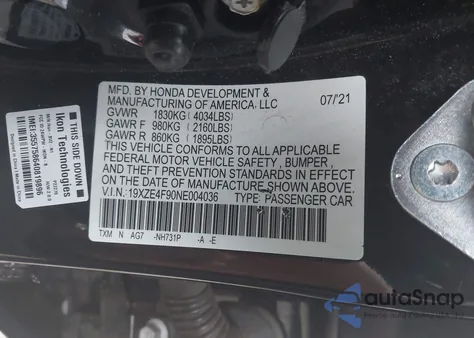 2022 Honda Insight Touring from USA, damaged, VIN 19XZE4F90NE004036